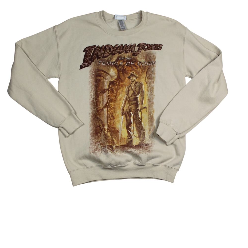 Disney Indiana Jones Sweatshirt Mens Small Beige Temple Of Doom Graphic Y2K
